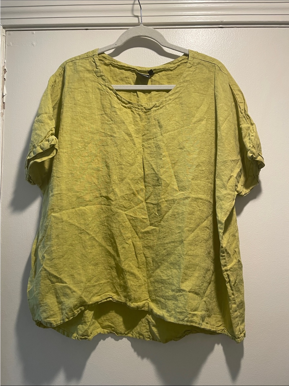 Lisa Bayne Chartreuse Short-Sleeve Tunic Top Rounded Edge Bottom Top